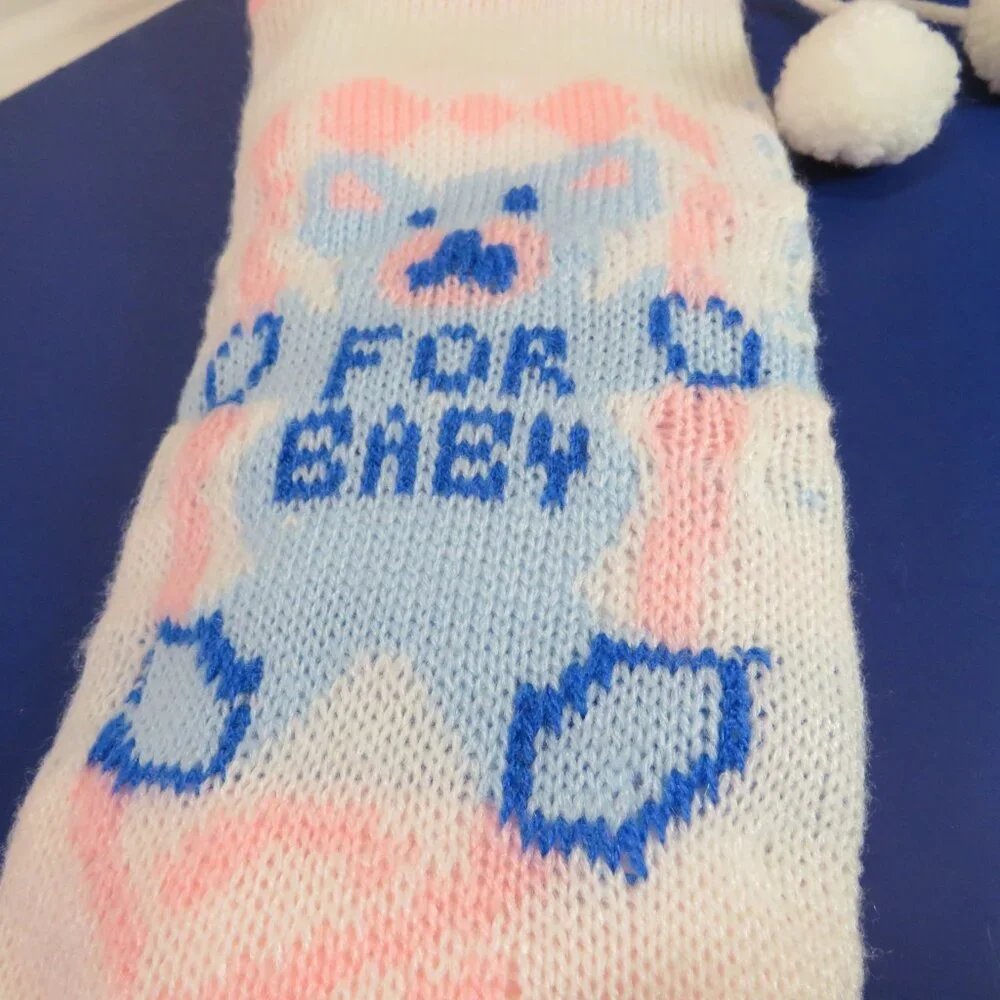 Baby vintage pink blue knit baby stocking 20 inches long Christmas Holiday Decor